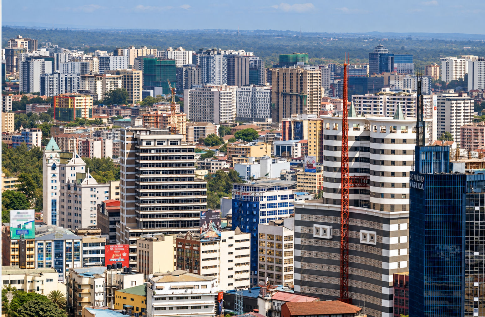 Nairobi skyline, Kenya — enhanced from the supplied photograph